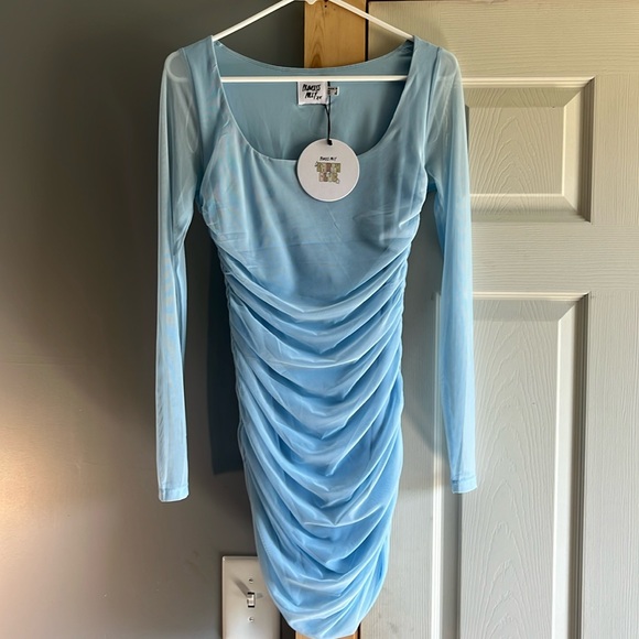 Princess Polly Long Sleeve Mini Dress Light Blue - Picture 1 of 5